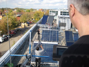 Crane shooting on the roof